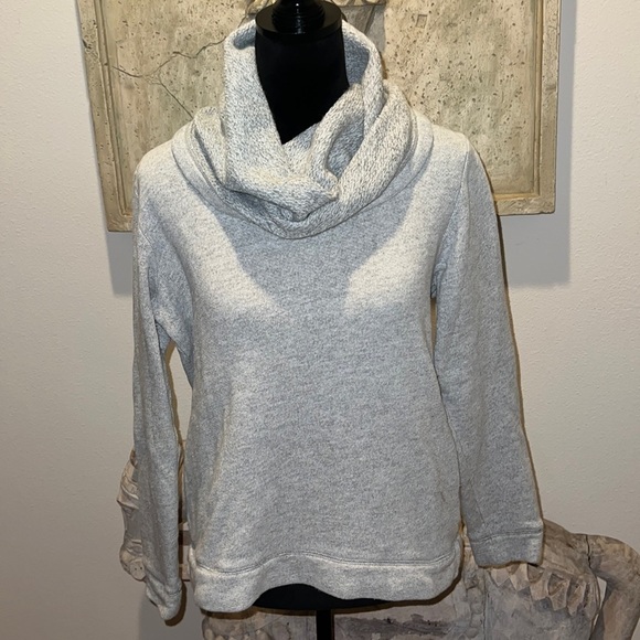 J. Crew heather gray cowl neck sweatshirt Sz L cotton blend front pockets - Picture 1 of 8
